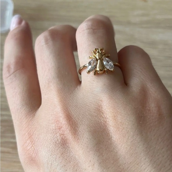 Platinum Plated Bee Ring With Diamond Wing Accents - Picture 5 of 5